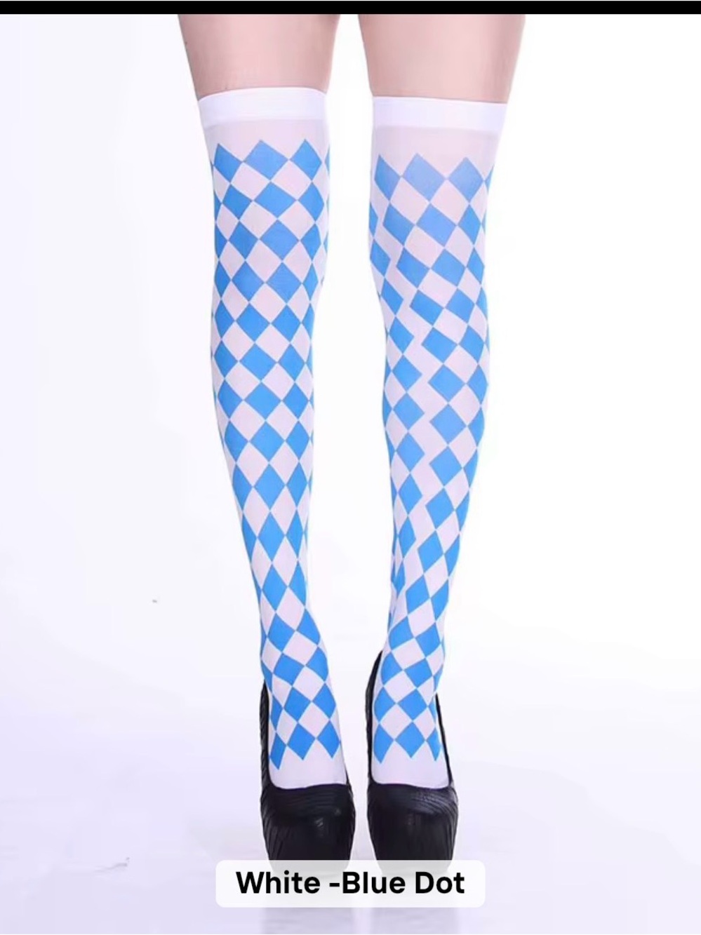 Blue & White Argyle Thigh-High Socks - Women